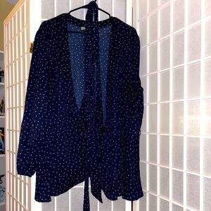 Navy Polka Dot Wrap Blouse